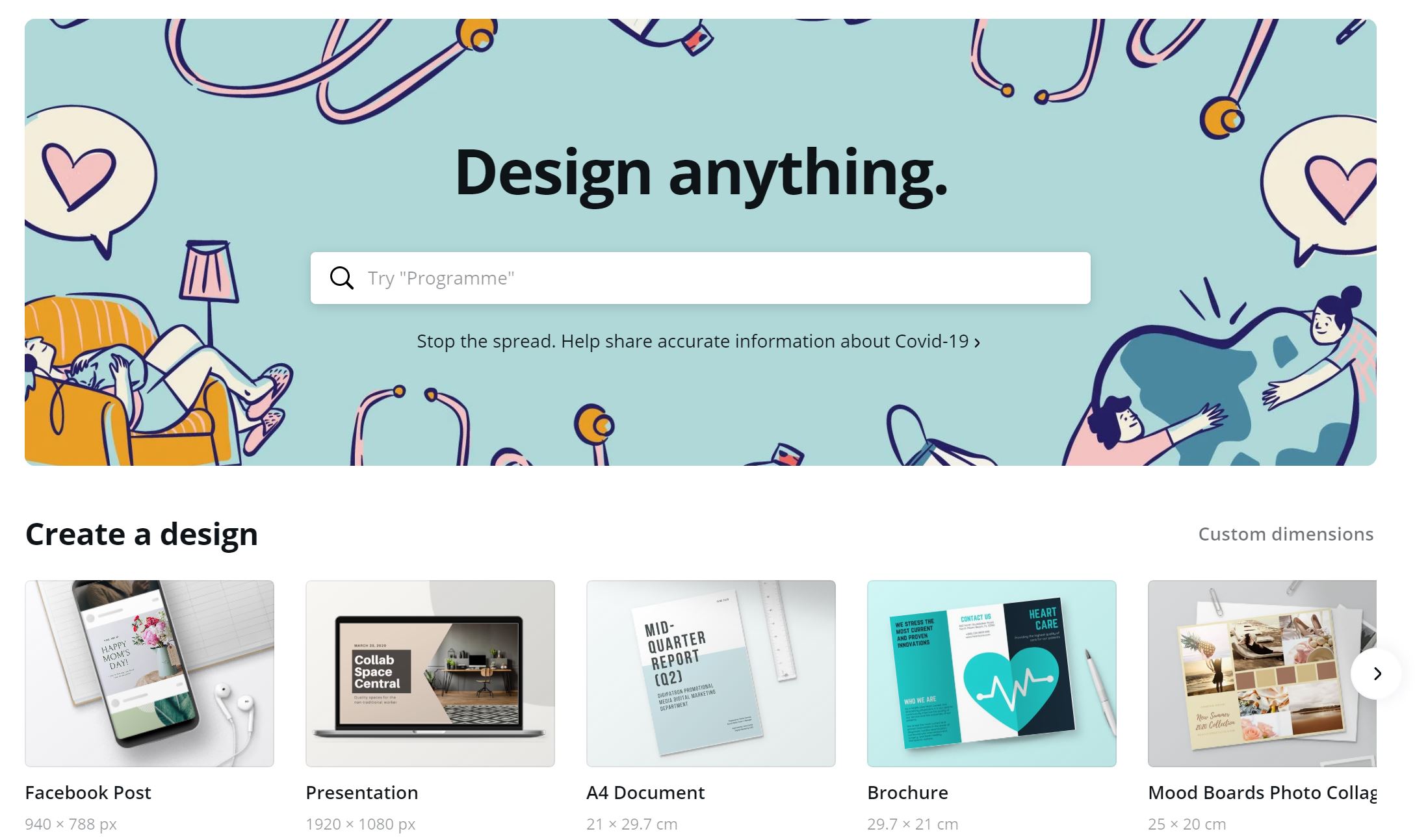 Canva homepage